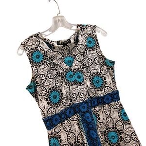 Avirate Womens L Blue Black Floral Mandala Sleeveless V-Neck Tunic Festival‎ Top